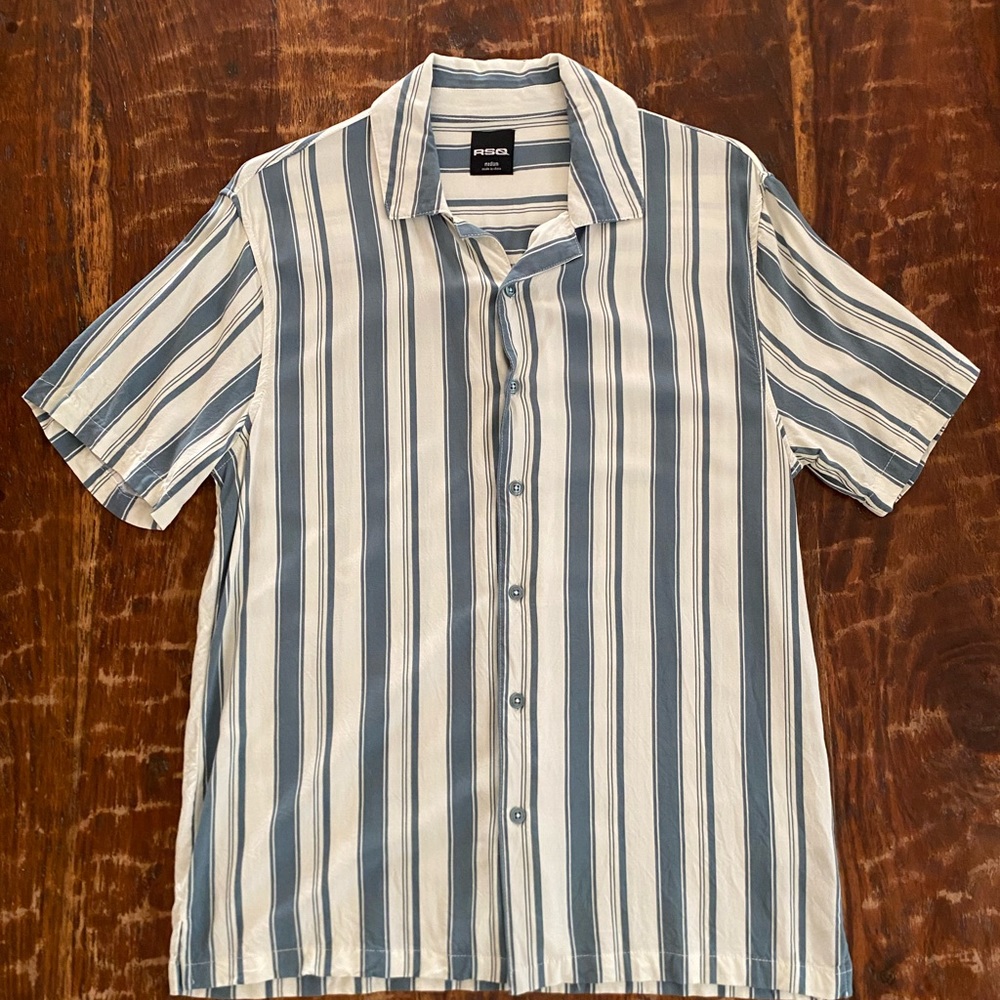 RSQ Men's Casual Blue and White Striped Shirt